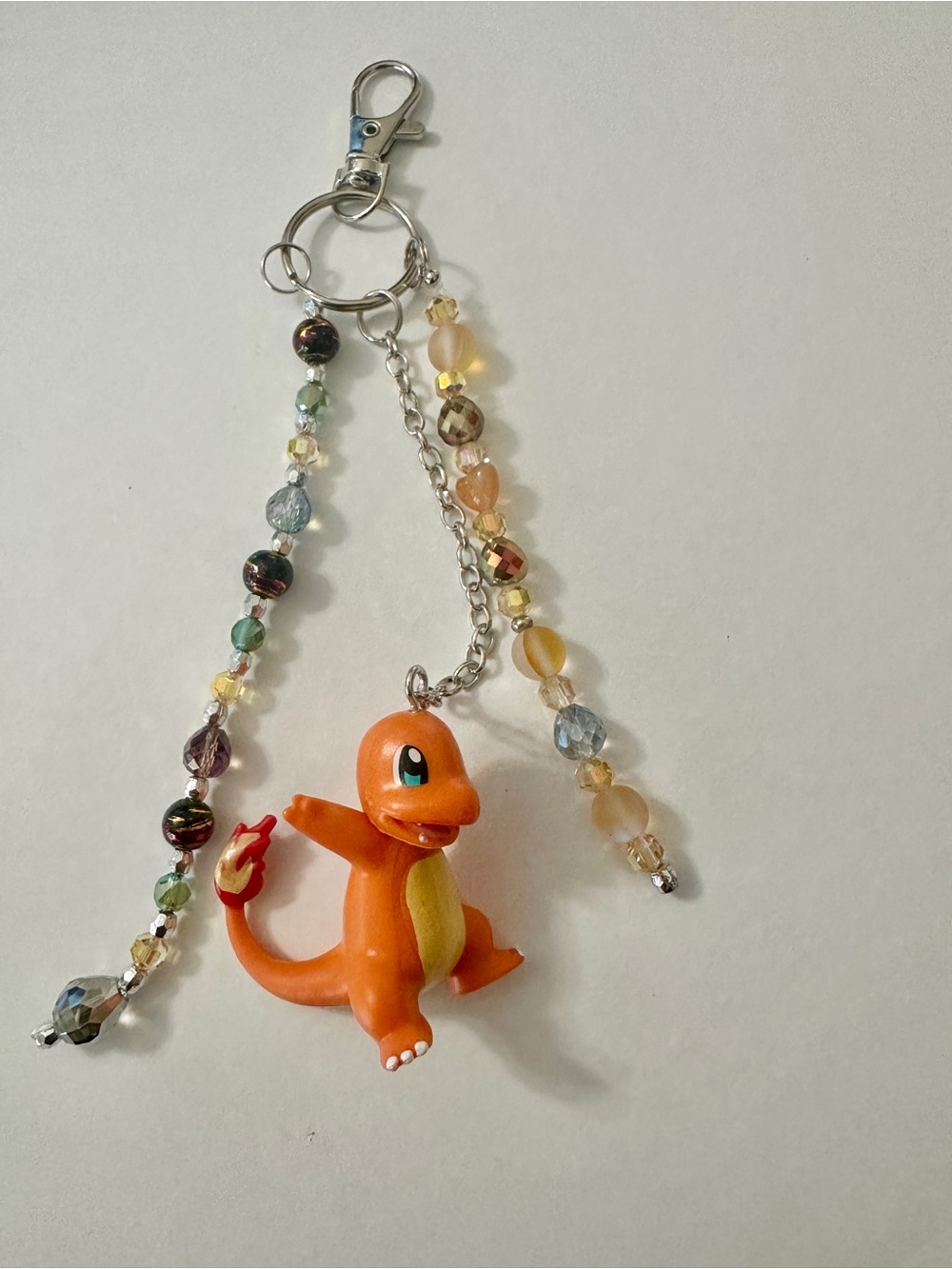 Pokemon Charm Keychain with Orange Dragon Character and Beaded Strands